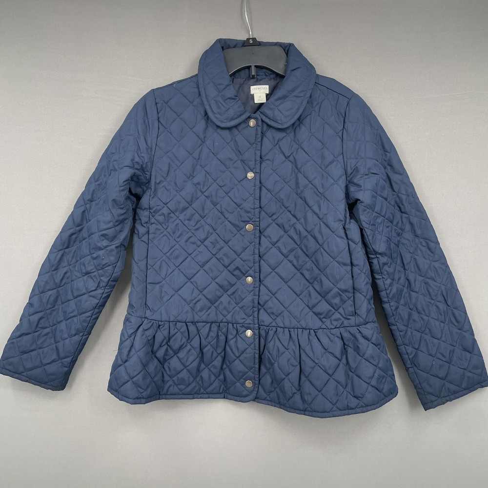J Crew Crewcuts Girls Quilted Peplum Barn Jacket Size 12 Navy Blue Quilted